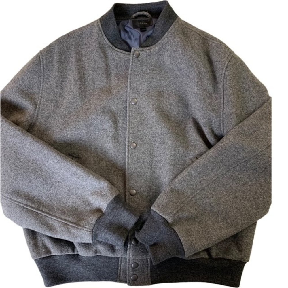 J Crew Men's Gray Wool Bomber Stadium Coat